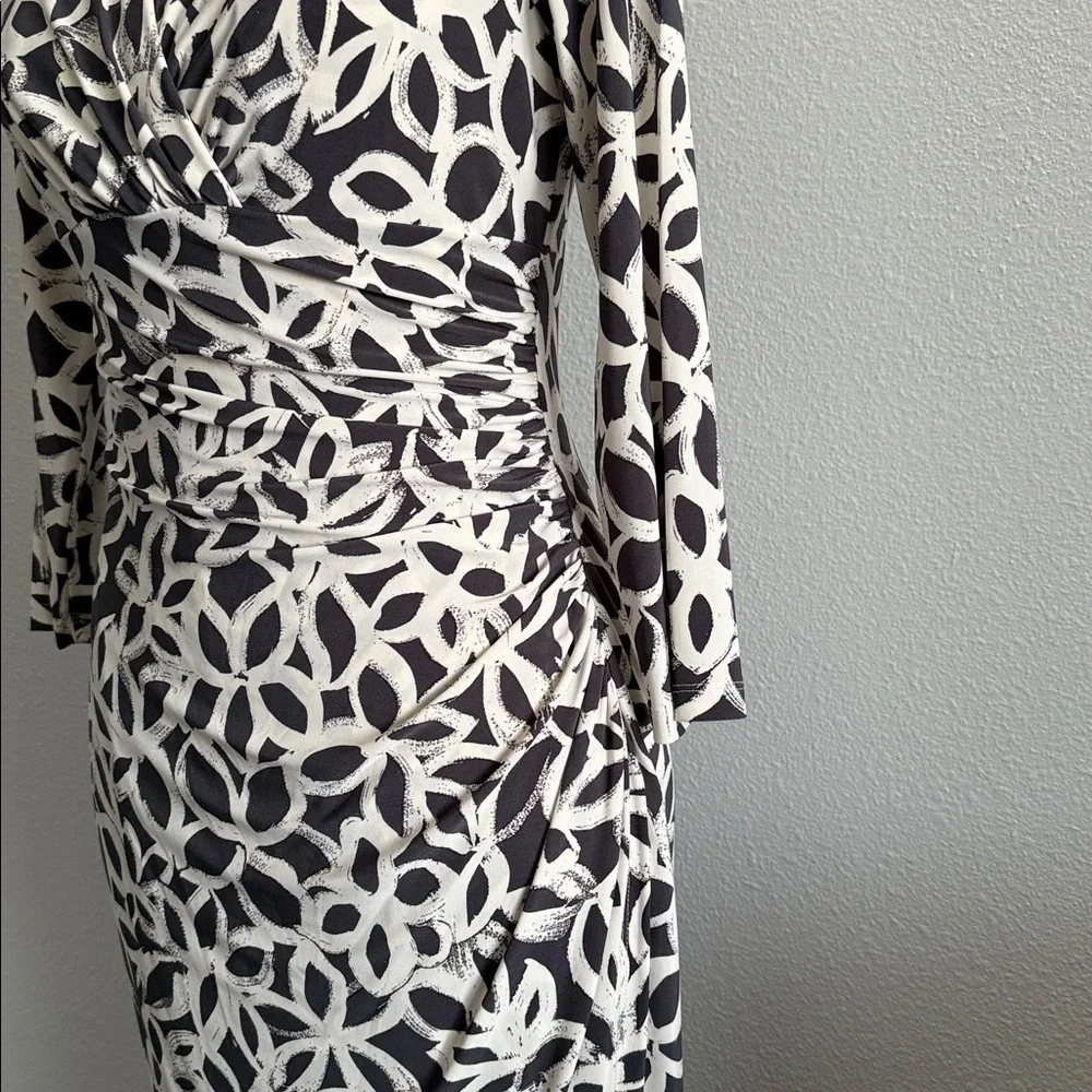 Lauren Ralph Lauren Black & White Ruched Wrap Dress Size 4